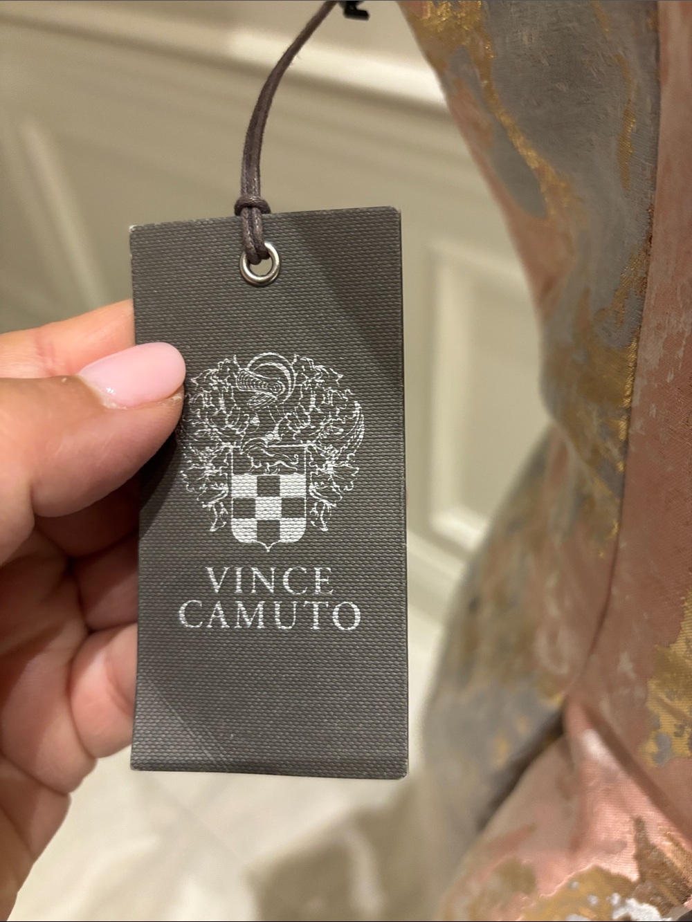 Vince Camuto Pink, Silver and Gold Metallic Brocade V-Neck Dress - Picture 8 of 10